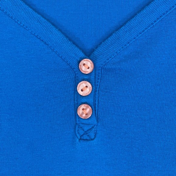 Margaritaville Jimmy Buffet Women's Henley 3/4 Sleeve T Shirt Button Top Blue - Picture 3 of 7